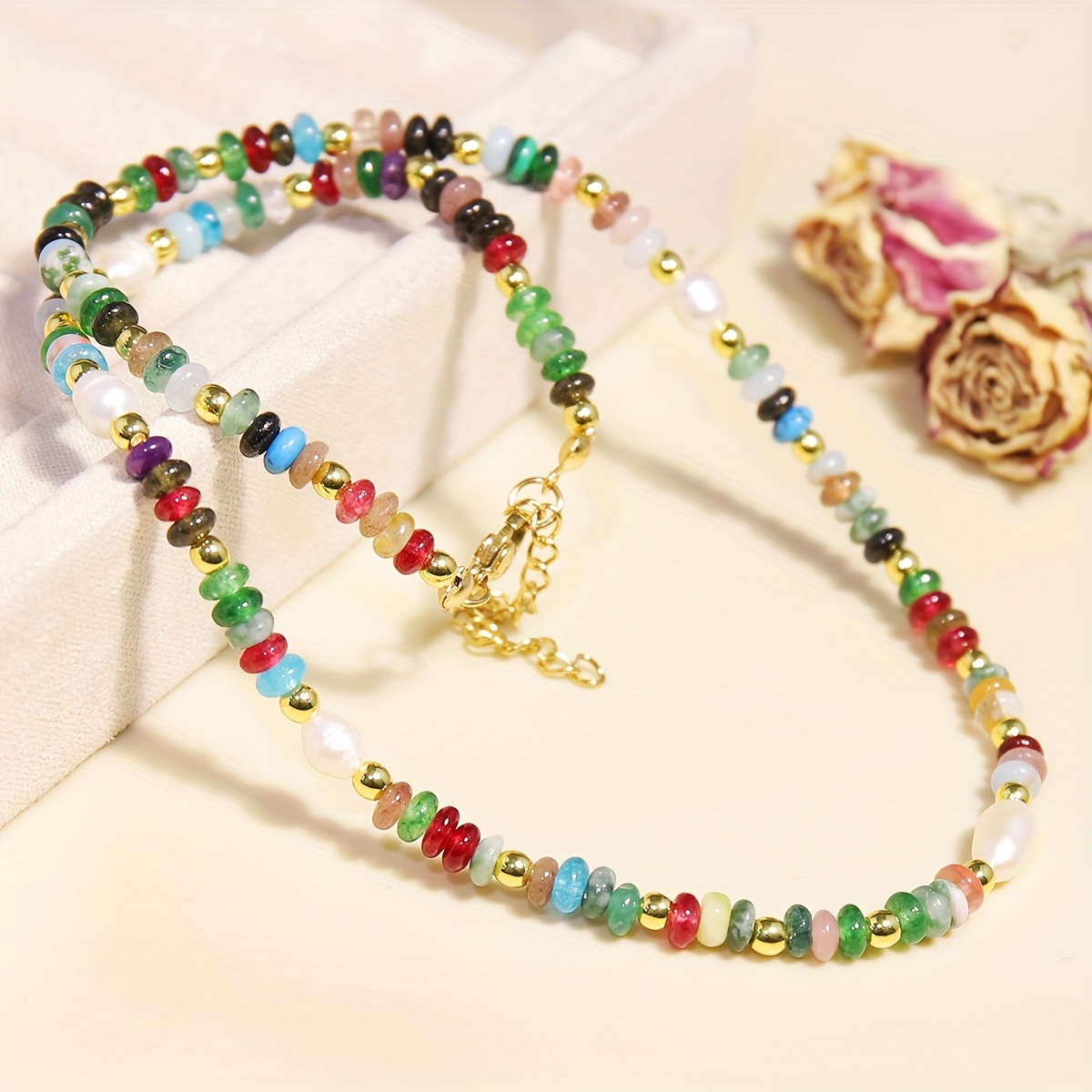 Bohemian Style Stone & Pearl Choker + Bracelet Set